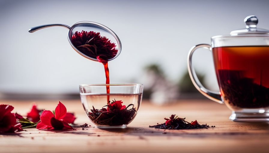 An image showcasing a vibrant, overflowing teapot filled with steeping hibiscus flowers