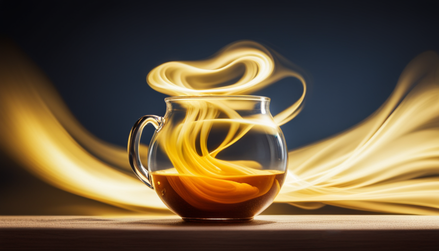 An image showcasing a vibrant yellow liquid swirling inside a transparent glass mug