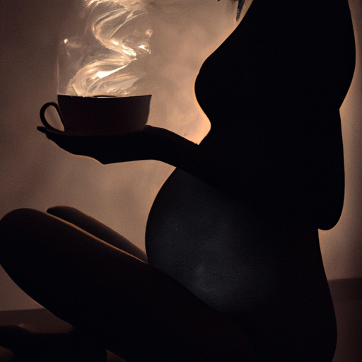 An image showcasing the gentle silhouette of a pregnant woman, radiating a serene glow, cradling a cup of steaming chicory root tea, emphasizing its soothing properties during pregnancy