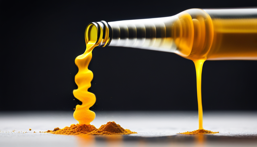 An image showcasing a glass of water with a vibrant yellow turmeric powder being sprinkled into it