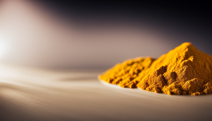 An image showcasing a close-up of a jar filled with vibrant, yellow turmeric powder