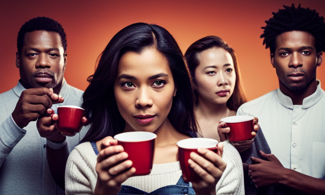 An image of a diverse group of people from various cultures holding cups of rooibos tea