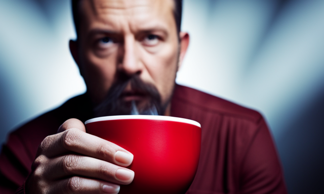 An image showing a person holding a cup of red tea, their mouth slightly open as they pronounce the word "Rooibos," capturing the essence of their effort to articulate the unique sound