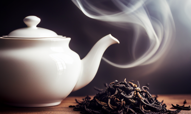 An image showcasing the intricate, partially oxidized leaves of oolong tea, gently unfurling in a teapot, with contrasting backgrounds of vibrant green tea leaves and dark roasted coffee beans