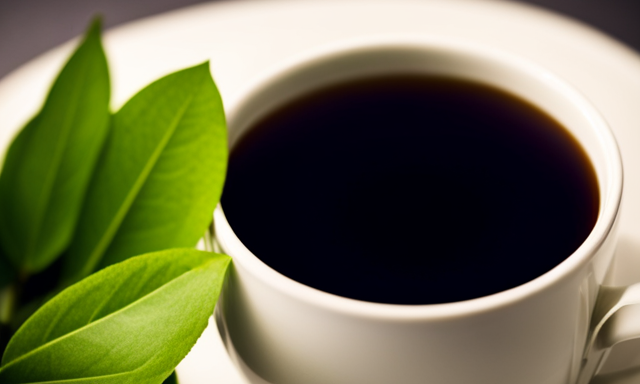 An image showcasing a serene setting with a cup of hot oolong tea, surrounded by vibrant green tea leaves, and a measuring tape gently wrapped around the cup, symbolizing the potential weight loss benefits