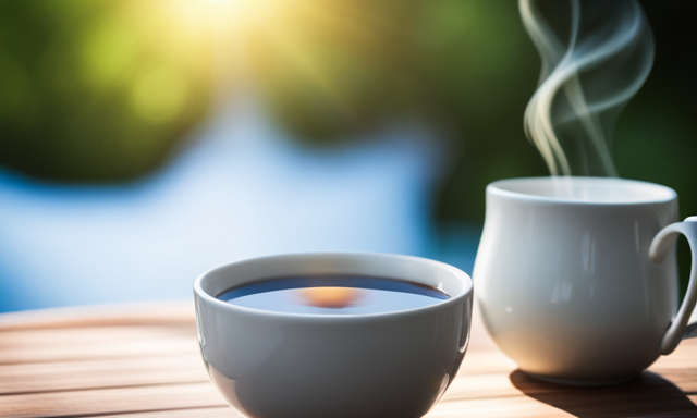 An image of a serene evening scene with a warm, golden sunset casting a gentle glow over a cozy outdoor patio