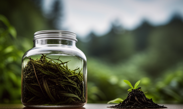 An image showcasing a transparent glass jar filled with freshly brewed yerba mate tea, left untouched for weeks in a warm, humid environment