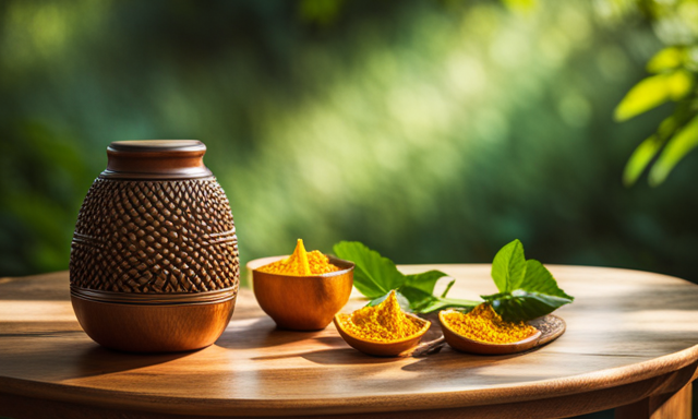 An image showcasing a sunlit wooden table adorned with a traditional gourd of yerba mate, surrounded by vibrant green leaves and an empty chair, inviting readers to contemplate the longevity and enjoyment of this beloved herbal beverage