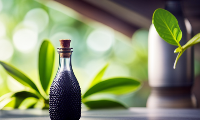 An image showcasing a half-empty, open bottle of yerba mate with visible condensation on its cold surface, surrounded by vibrant green leaves of the mate plant, conveying the freshness and longevity of the beverage