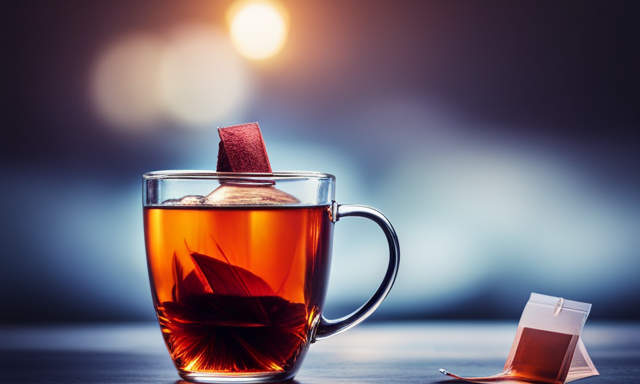 An image showcasing a vibrant red Numi Rooibos tea bag gently steeping in a clear glass mug, exuding a rich aroma, surrounded by a calendar with the days passing by to depict the expiration of the tea