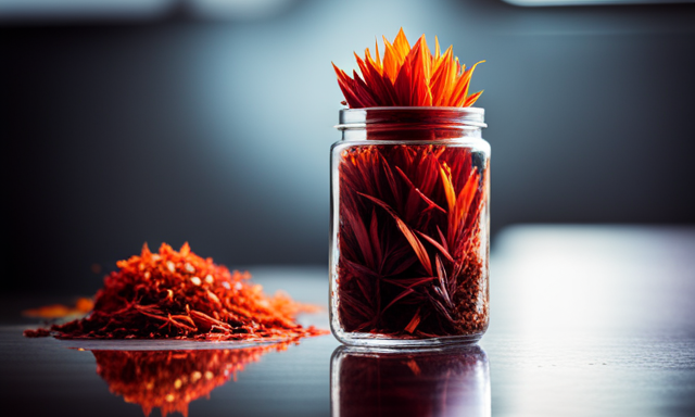 An image of a vibrant, well-preserved bouquet of freshly picked rooibos leaves, neatly bundled and sealed in an airtight glass jar, showcasing its rich reddish-brown hue and capturing the essence of long-lasting freshness