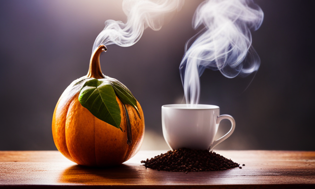 An image featuring a traditional gourd filled with vibrant yerba mate leaves, surrounded by steam rising from a delicate, perfectly brewed cup