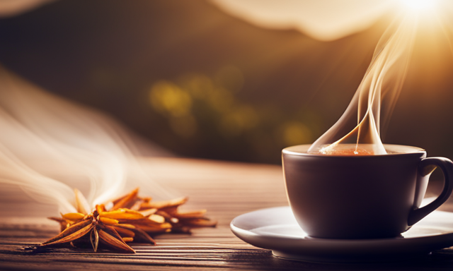 An image showcasing a vibrant cup of steaming vanilla rooibos tea, exuding a tantalizing aroma