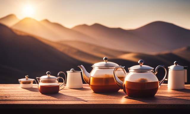 An image depicting a series of teapots, each progressively lighter in color, as a visual representation of the number of times Rooibos tea can be steeped