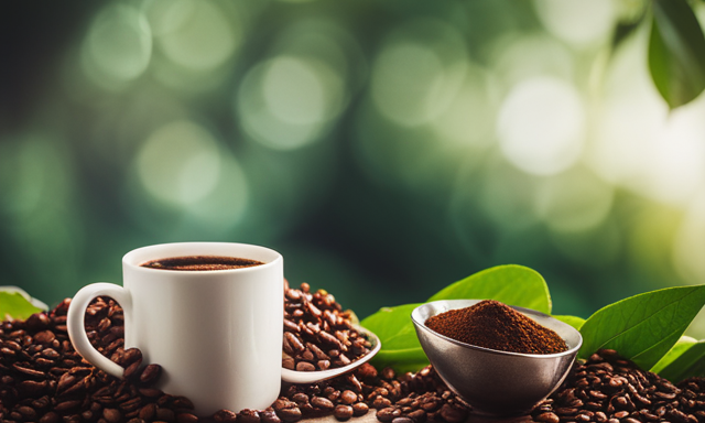 An image featuring two mugs side by side, one filled to the brim with rich, dark coffee, while the other overflows with vibrant green yerba mate leaves, visually capturing the contrasting caffeine levels