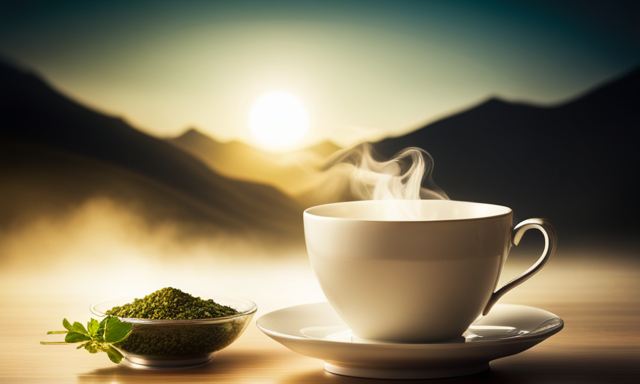 An image depicting two elegant teacups side by side, one filled with vibrant green tea and the other with rich oolong tea