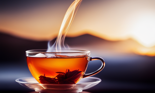 An image showcasing a vibrant cup of Rooibos tea, emitting a warm amber hue