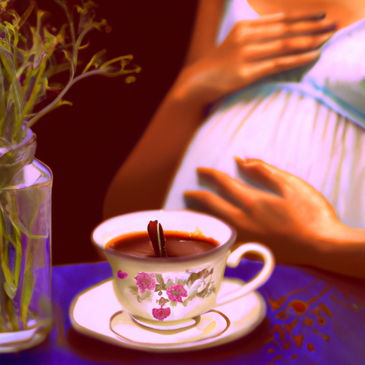 An image capturing the essence of a nurturing mother-to-be enjoying a cup of herbal tea, with the delicate blend of chicory root subtly depicted in the background, symbolizing the balance between pregnancy wellness and safety
