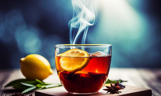 An image showcasing a vibrant cup of rooibos tea infused with the perfect amount of lemon; the steam rising from the cup hints at the harmonious blend of flavors awaiting enjoyment