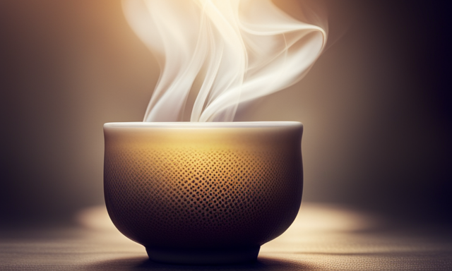 An image showcasing a delicate porcelain teacup filled with golden-hued Oolong tea, perfectly steeped to perfection