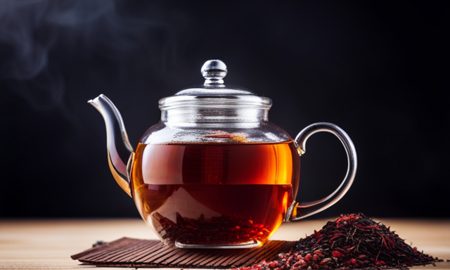 An image showcasing a teapot filled with aromatic Rooibos Rote Grutze tea, precisely measured with a scale