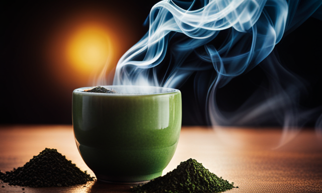 An image featuring a close-up of a steaming cup of yerba mate, showcasing its vibrant green color and delicate aroma