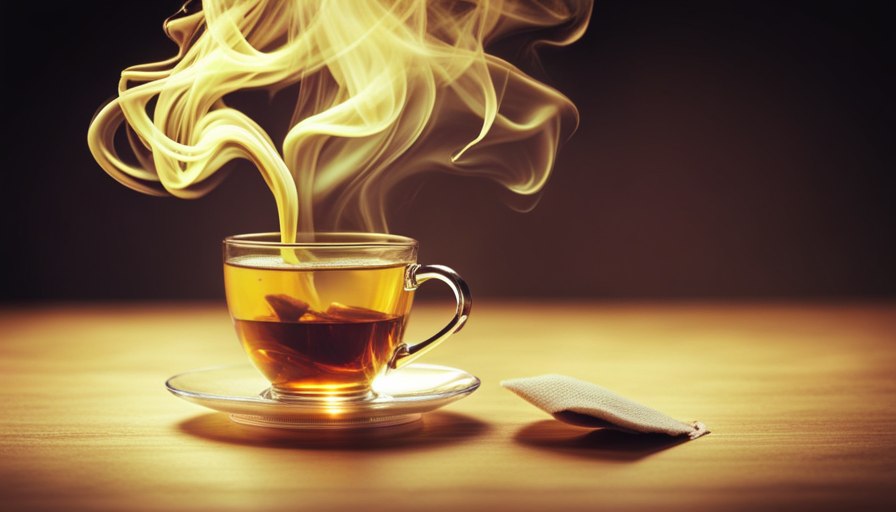 An image featuring a steaming cup of tea infused with a vibrant golden hue