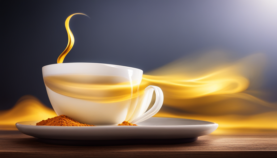 An image showcasing a cup of warm milk, gently steaming, infused with golden hues of turmeric