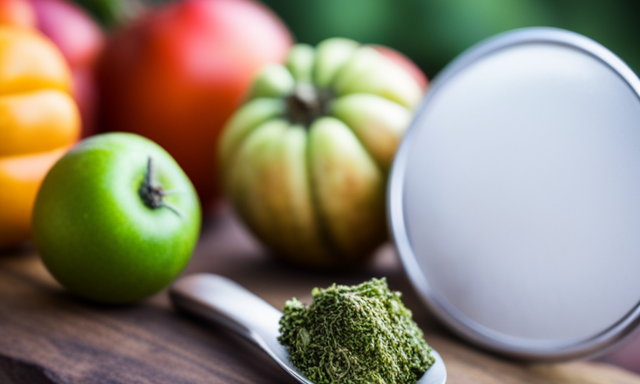 An image showcasing a vibrant, fresh cup of yerba mate, filled to the brim, surrounded by an assortment of colorful fruits and vegetables, symbolizing a healthy weight loss journey