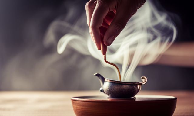 An image showcasing the intricate process of brewing Oolong tea: a skilled hand gently unfurls a vibrant, curled tea leaf, as delicate steam rises from a porcelain teapot, encapsulating the essence of this cherished beverage