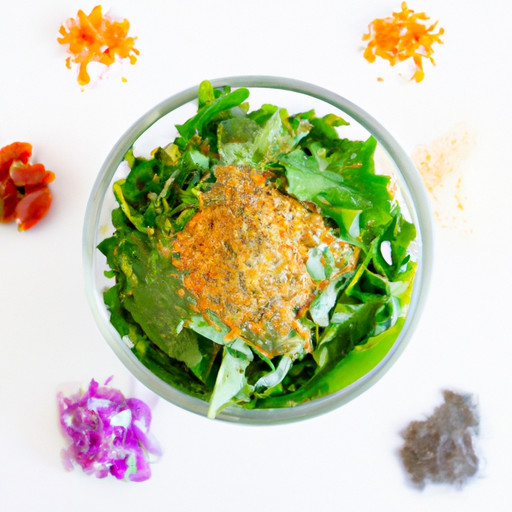 An image showcasing a vibrant salad bowl filled with fresh leafy greens, colorful vegetables, and a sprinkle of finely ground chicory root powder, inviting readers to discover unique ways to incorporate this healthy ingredient into their diet