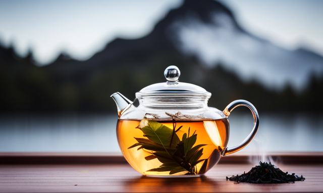 An image showcasing a clear glass teapot filled with simmering water, gently releasing aromatic steam