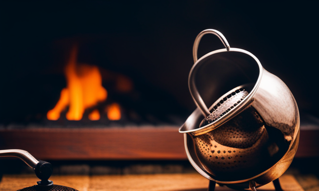 An image showcasing the process of boiling Yerba Mate: a steaming kettle on a stovetop, a traditional gourd filled with mate leaves, a strainer, and a cup of the aromatic beverage being poured