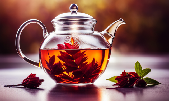 An image showcasing a clear glass teapot filled with steaming hot water at the perfect temperature for Rooibos tea