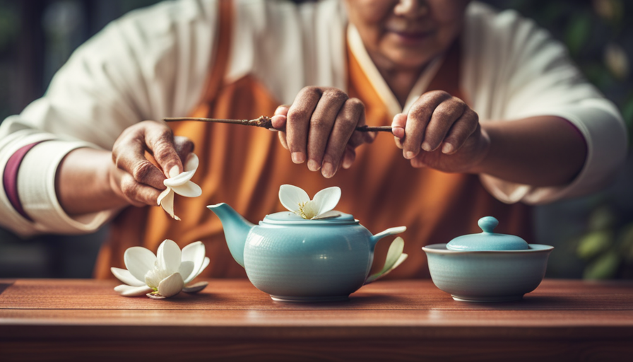 An image showcasing the delicate process of preparing Magnolia Flower Tea