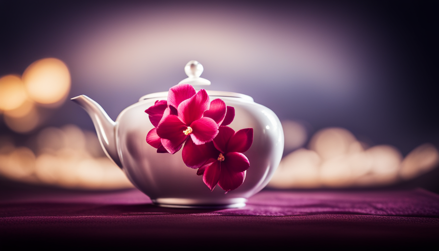 An image depicting a serene scene of delicately plucked flower petals gently steeping in a teapot, infusing the brew with vibrant colors and enticing aromas