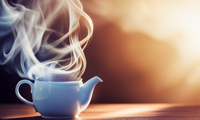 An image capturing a serene moment of a steaming teapot, emanating fragrant swirls of vanilla-infused rooibos tea