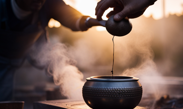 An image showcasing the step-by-step process of preparing Yerba Mate: a traditional gourd, a metal bombilla, loose Yerba Mate leaves, hot water being poured, a hand holding the gourd, and steam rising