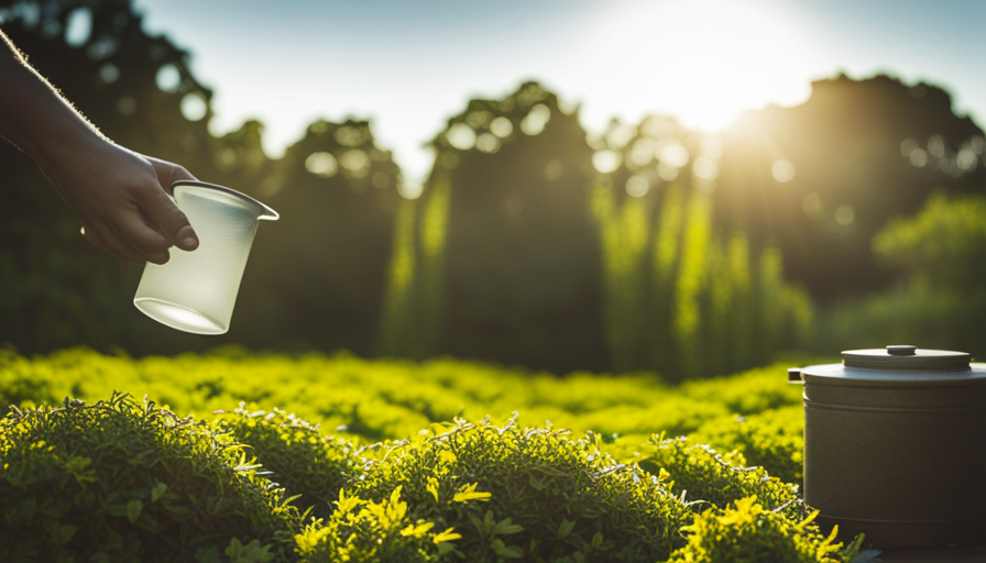 An image capturing the process of hand-picking aromatic herbs from a lush garden, delicately drying them under the sun, and then blending them into a vibrant assortment of herbal tea