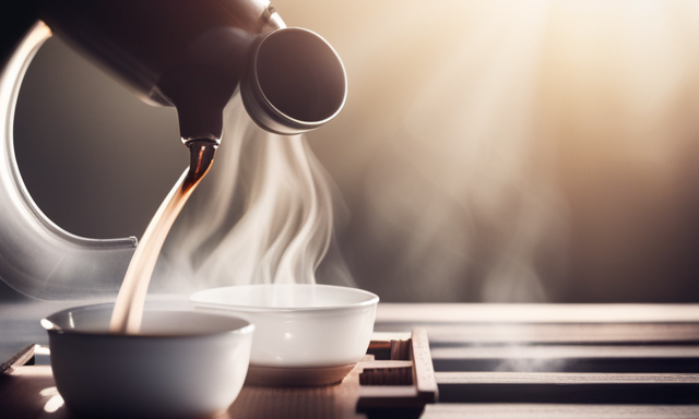 An image showcasing the intricate process of brewing oolong tea: a skilled hand pouring steaming water over rolled tea leaves, their delicate aroma filling the air, while a traditional teapot and cups await the perfect brew