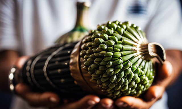 An image of a hand holding a gourd filled with vibrant green yerba mate leaves, surrounded by a selection of traditional bombillas, displaying the intricate patterns and textures