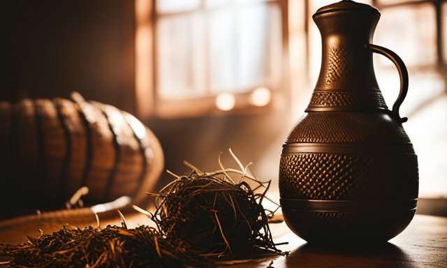 An image showcasing a traditional gourd filled with vibrant green yerba mate leaves, surrounded by a rustic bombilla straw, a thermos of hot water, and a cozy mate set, evoking a warm and inviting atmosphere for the blog post on preparing yerba mate
