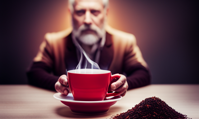 An image showcasing a person holding a steaming cup of Rooibos tea, delicately cupping it between their hands
