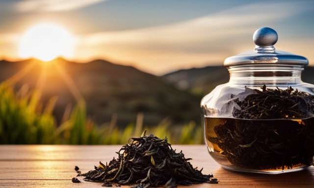 An image showcasing a glass jar filled with vibrant, sun-dried Oolong tea leaves