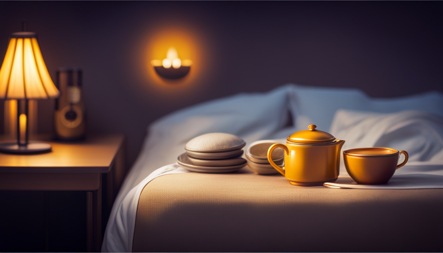 An image depicting a serene nighttime scene with a cozy bedroom ambiance