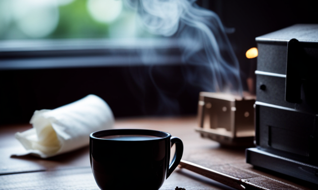 An image depicting a cozy, dimly-lit room with a steaming cup of fragrant oolong tea placed on a rustic wooden table, surrounded by tissues and a thermometer, portraying a comforting ambiance for someone feeling under the weather
