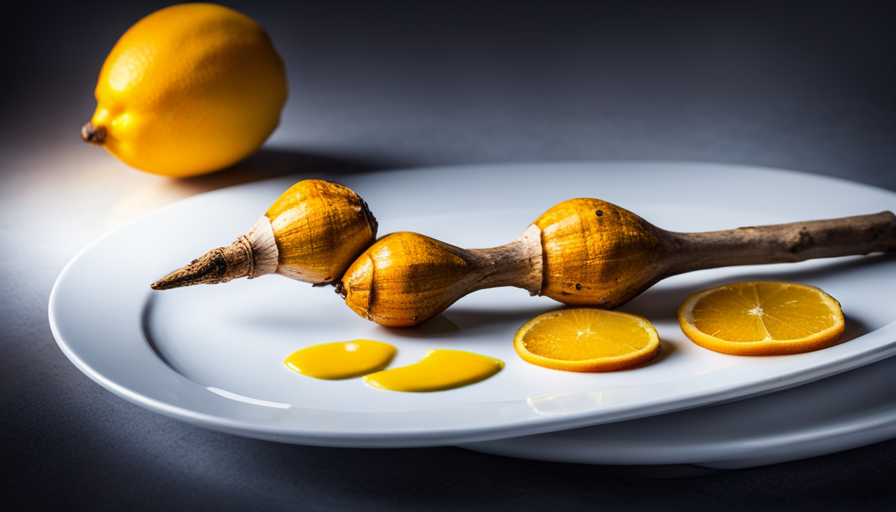 An image featuring a vibrant yellow turmeric root and a juicy lemon, sliced in half, placed on a clean white plate alongside a glass of water, symbolizing the potential benefits of turmeric and lemon for liver health