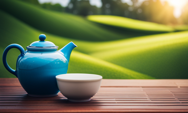 An image showcasing the Oolong Tea Revolution Dragon Eye, capturing the vibrant infusion cascading from a perfectly steeped teapot into elegant porcelain cups, surrounded by a tranquil tea garden