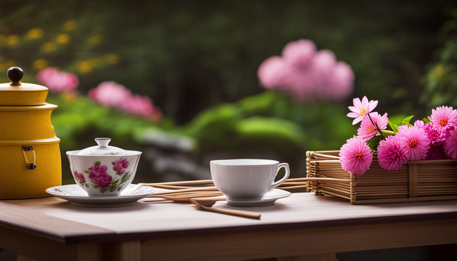 An image showcasing a Tea Collection brown dress adorned with vibrant pink and yellow flowers, evoking the enchanting beauty of a traditional Japanese garden