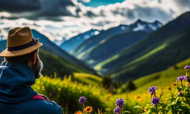 An image showcasing a serene scene of a person sipping yerba mate tea from a traditional gourd, surrounded by lush green mountains and vibrant wildflowers, evoking a sense of tranquility and natural beauty